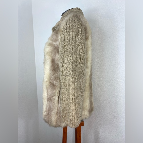 Vintage D'Esprit Dubrowsky and Peribinder Faux Fur Coat Modern M Knit Sleeves - Picture 7 of 16